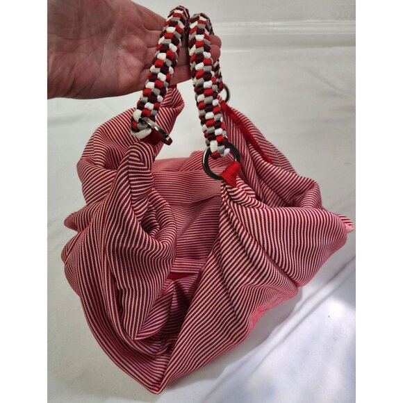 Lacoste Red And White Stripe Athletic Hobo Large Bag - Picture 6 of 7